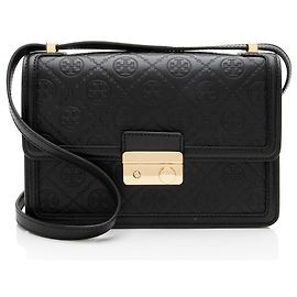 Bolsa de ombro em couro estampado T Monogram da Tory Burch Preto