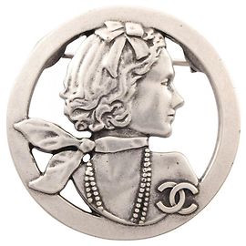 Chanel Mademoiselle Coco Mark Brooch Silvery