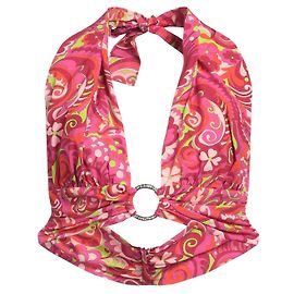 Top Halter de Seda Estampada Dolce & Gabbana Rosa Vermelho Verde Laranja