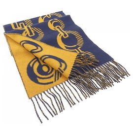 Cashmere-Schal von Hermès Gelb Marineblau
