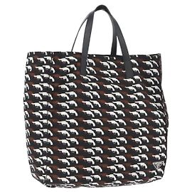 Borsa a mano PRADA in nylon nero e bianco Auth bs33981 Nero Bianco