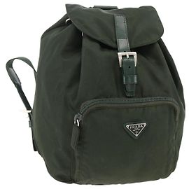 Mochila PRADA de nylon verde prata Auth BA11221 Prata Verde