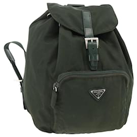 PRADA Backpack Nylon Green Silver Auth BA11221 Silvery Green