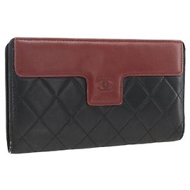 CHANEL Portafoglio Lungo Matelassé in Pelle di Agnello Nero Argento CC Auth am10948 Nero Argento