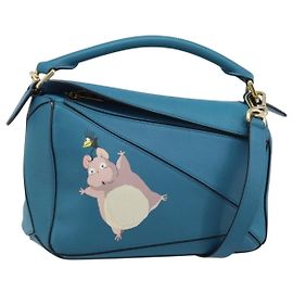LOEWE - Borsa Puzzle Studio Ghibli Borsa a Mano Pelle 2way Blu Oro Auth ka3244SM Blu D'oro