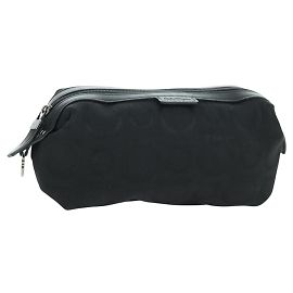 Salvatore Ferragamo Gancini Pouch Canvas Black Auth am11004A Black