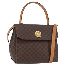 Céline Bolsa de mão em lona Macadam CELINE PVC 2 em 1 Marrom Dourado Auth bs34055 Marrom Dourado
