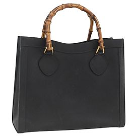 Borsa a mano in pelle nera e oro GUCCI Bamboo 002 853 0260 Auth ep13849 Nero D'oro