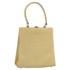 FENDI Hand Bag Leather Ivory Silver Auth ARZ093 Silvery Cream