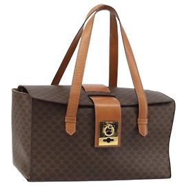 Céline Bolsa de mão em lona Macadam CELINE em couro PVC marrom dourado Auth ARZ141 Marrom Dourado