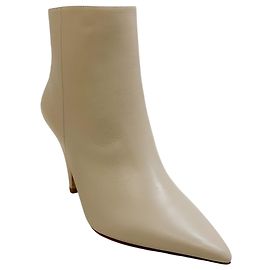 Casadei Eggshell Leather Frenchie Booties Beige