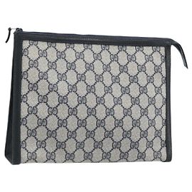 GUCCI GG Supreme Clutch Bag PVC Blu Navy Auth BSZ101 Blu navy