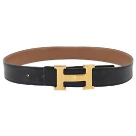 Hermès HERMES Constance Reversible Belt Leather 30.7"" Black Auth BSZ096 Black