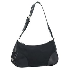 Borsa a Spalla PRADA Nylon Nero Argento Auth ARZ672A Nero Argento