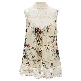 Top floral sin mangas con bordes de encaje multi marfil Zimmermann Beige