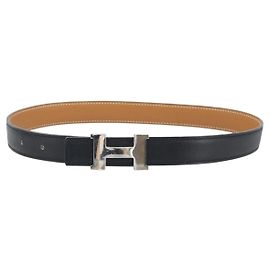 Hermès Cinturón reversible de cuero HERMES Constance Mini 29,1"" Negro Auth BSZ097 Negro