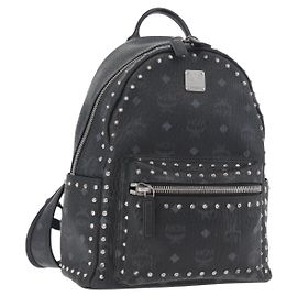 MCM Logogram Vicetos Studs Backpack PVC Leather Black Auth kk619 Black
