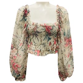 Top de seda cropped estampado floral multicolor taupe Zimmermann Multicolor