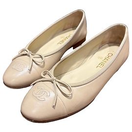 Chanel Beige Leather Ballet Flats with Bow Beige