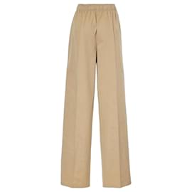 Calça larga de algodão bege com placa de logo Prada Bege