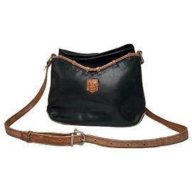 Céline Bolsa de ombro / crossbody em couro vintage Celine Paris preta e marrom Preto