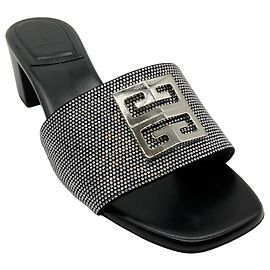 Givenchy Black / Silver Logo Slide Sandals with Crystal Embellishments Black