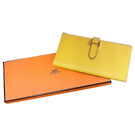 Hermès Hermes Bearn Soufflet Epsom Kalbsleder Langgeldbörse Gelb