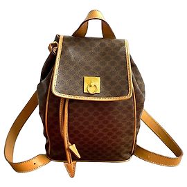 Céline Celine Macadam Triomphe PVC Leather Backpack Brown