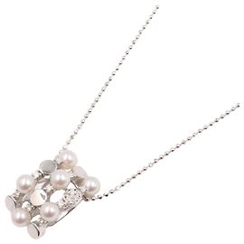 Collar de Diamantes de Oro Blanco Au750 con Perlas Akoya TASAKI Blanco