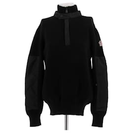 Moncler Schwarzer Pullover mit Nylon-Einsätzen Schwarz