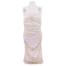Roberto Cavalli Vestido con estampado de leopardo Beige