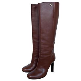 Botas altas Gucci de cuero marrón Castaño