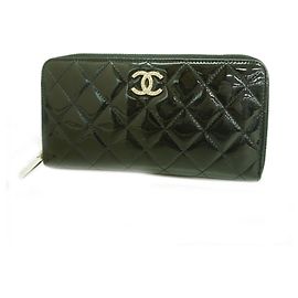 Chanel Black Patent Leather Long Wallet Black