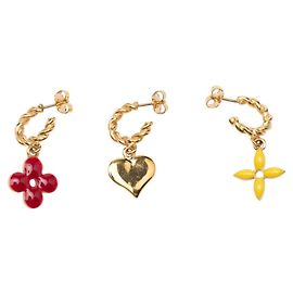 Conjunto de Pendientes Louis Vuitton Sweet Monogram Roja Dorado Amarillo
