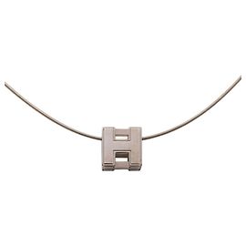 Hermès Colar Cage d'H H-Cube em metal prateado Hermes Prata