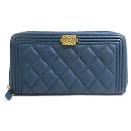 Chanel Boy Round Zip Long Wallet Navy blue