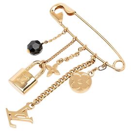Spilla a spillo con lucchetto LV Logo Louis Vuitton Nero D'oro
