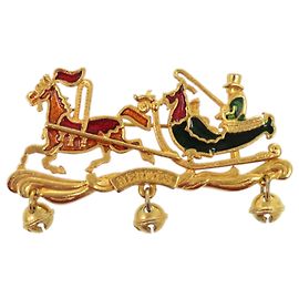 Broche Cloisonné Reno Navideño Hermès Roja Dorado
