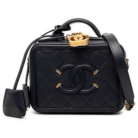 Chanel Bleu Petit Étui Vanity Caviar CC Filigrane Bleu Bleu Marine