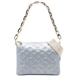 Louis Vuitton Silver Monogram Embossed Puffy Lambskin Coussin PM Silvery