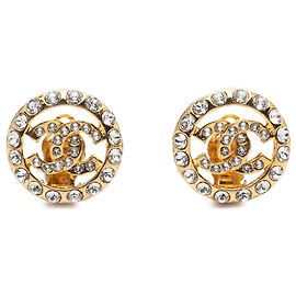 Boucles d'oreilles rondes clip-on en strass doré CC de Chanel Doré