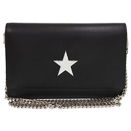 Givenchy Schwarze Leder Pandora Star Geldbörse mit Kette Schwarz