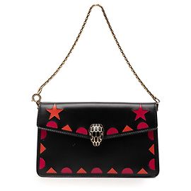 Bulgari Clutch Bvlgari Black Mini em Couro de Bezerro Geométrico e Estrelas Serpenti Forever com Corrente Outro