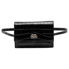 Balenciaga Black Croc Embossed Leather Sharp Belt Bag XS Black