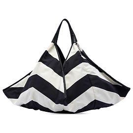 Chanel Black CC Canvas Stripe Tote Black