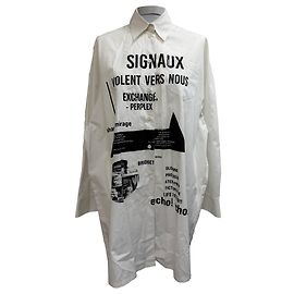 Vestido mini camisa de algodón blanco con estampado de eslogan Prada Blanco Crudo