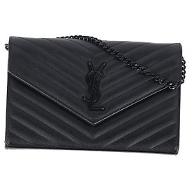 Saint Laurent Classic Cassandre Wallet on Chain in Black Calf Leather  Black
