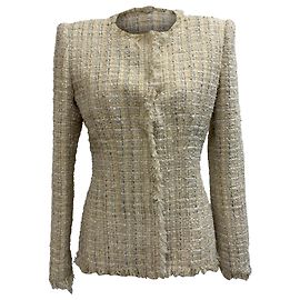 Blazer en tweed à ourlet frangé en polyamide crème Alexander McQueen Blanc Écru