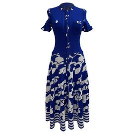 Vestido midi de malha estampado Chanel em algodão azul Azul