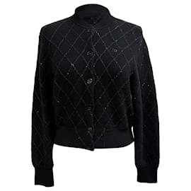 Sandro Cabaret Strickjacke aus schwarzer Wolle Schwarz